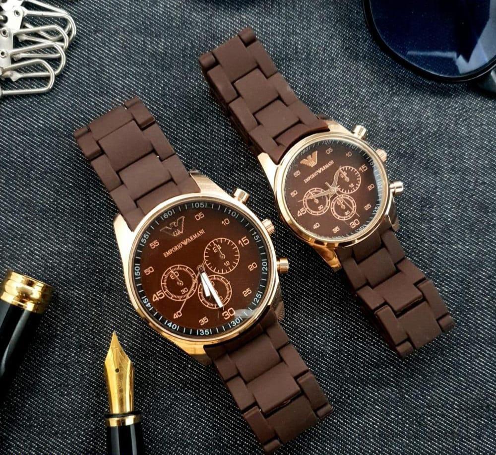 2 Pcs Unisex Stainless Steel Chronograph Couple Watches - Round Multicolor Design | luxury for both!