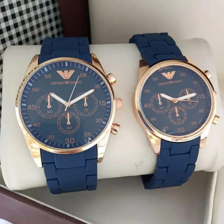 2 Pcs Unisex Stainless Steel Chronograph Couple Watches - Round Multicolor Design | luxury for both!