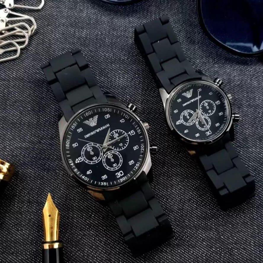 2 Pcs Unisex Stainless Steel Chronograph Couple Watches - Round Multicolor Design | luxury for both!