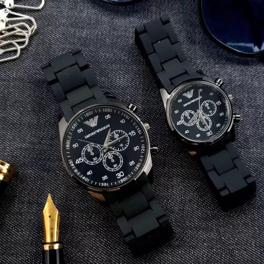 2 Pcs Unisex Stainless Steel Chronograph Couple Watches - Round Multicolor Design | luxury for both!