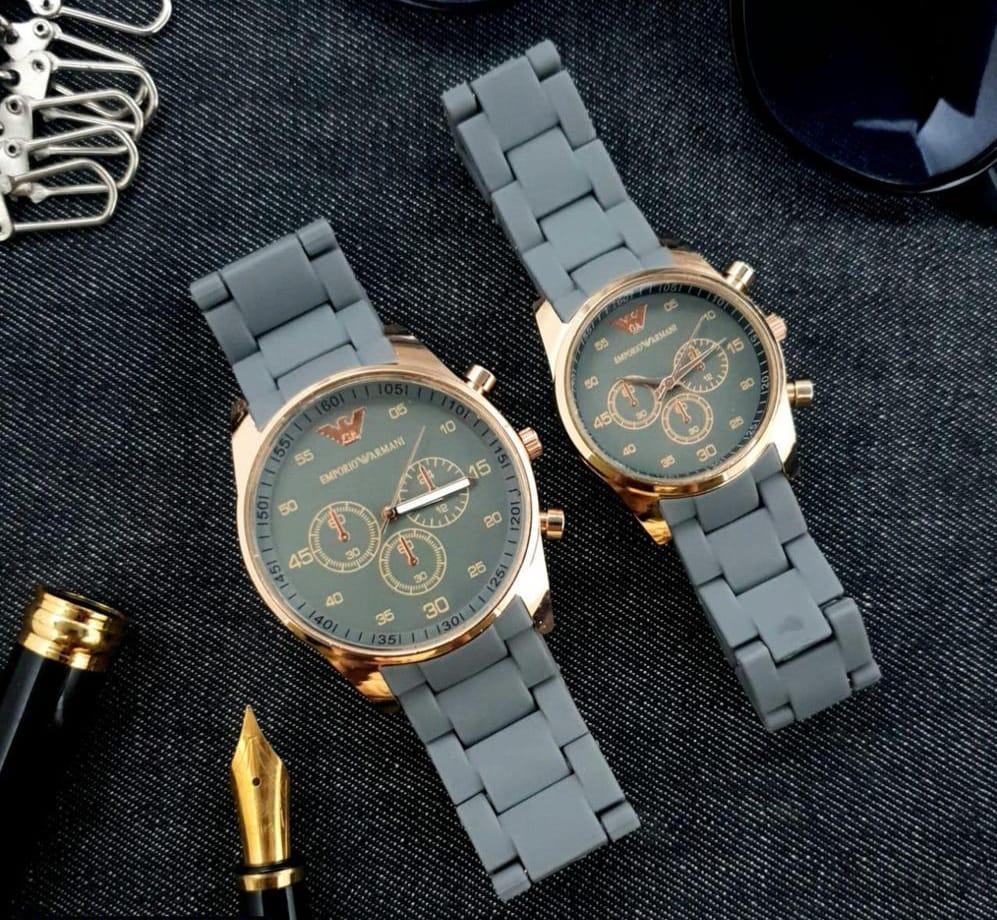 2 Pcs Unisex Stainless Steel Chronograph Couple Watches - Round Multicolor Design | luxury for both!