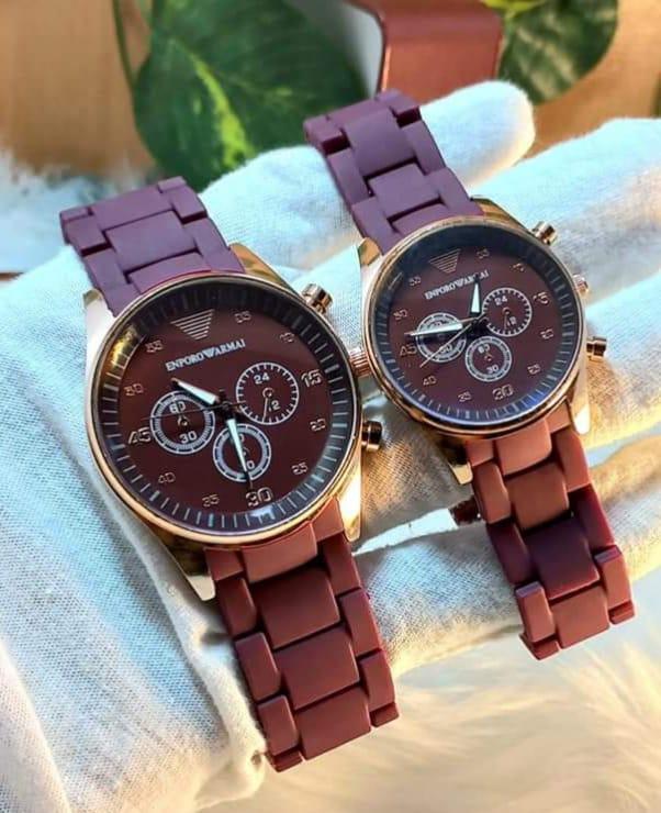 2 Pcs Unisex Stainless Steel Chronograph Couple Watches - Round Multicolor Design | luxury for both!