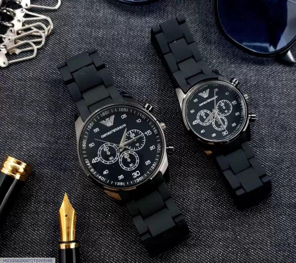 2 Pcs Unisex Stainless Steel Chronograph Couple Watches - Round Multicolor Design | luxury for both!