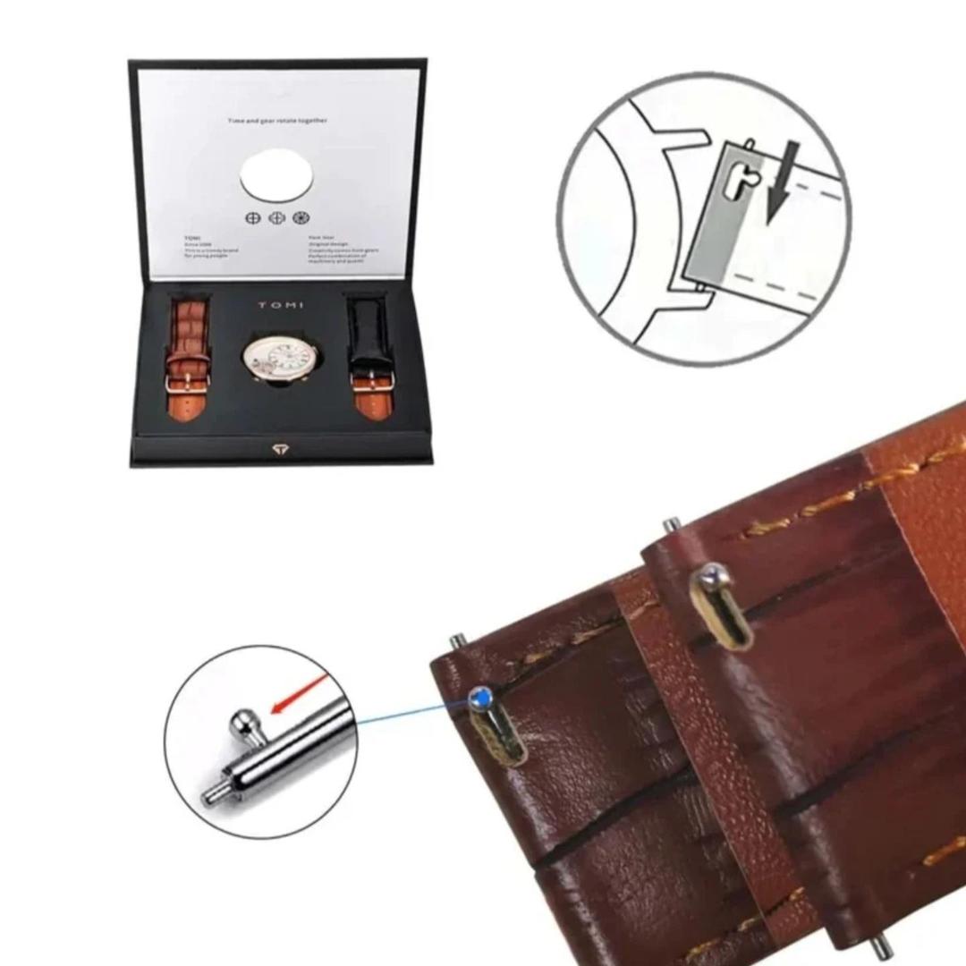 Men's Quartz Watch Set - 3 Pcs with 2 Straps